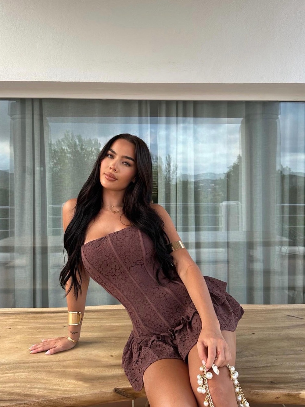 One-Shoulder Lace Mini Dress in Mauve